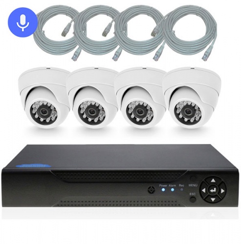 Комплект IP видеонаблюдения для дачи, дома, офиса с 4 камерами и 4 микрофонами 2 Мп PST IPK04AHM-POE от магазина Метрамаркет