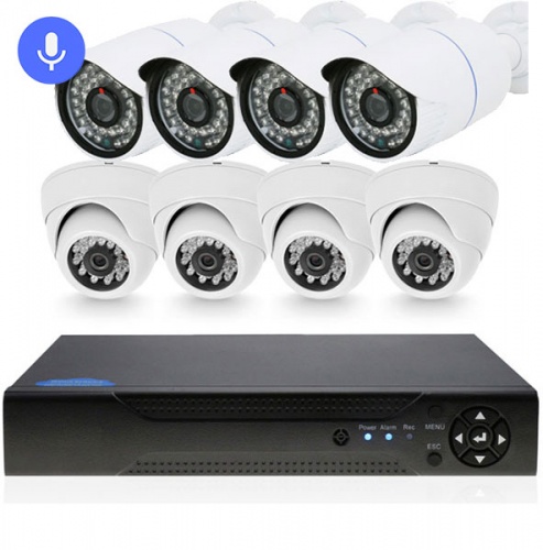 Комплект IP видеонаблюдения с 4 уличными, 4 купольными камерами 2 Мп и 4 микрофонами PST IPK08BHM-POE от магазина Метрамаркет