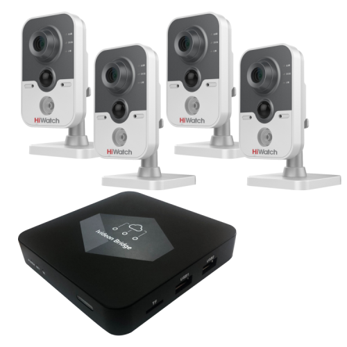 Комплект видеонаблюдения Ivideon Bridge + 4 IP-камеры Hiwatch DS-I114W от магазина Метрамаркет